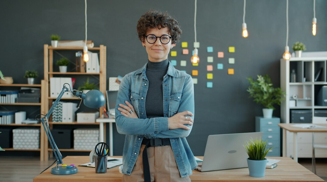 confident person at desk